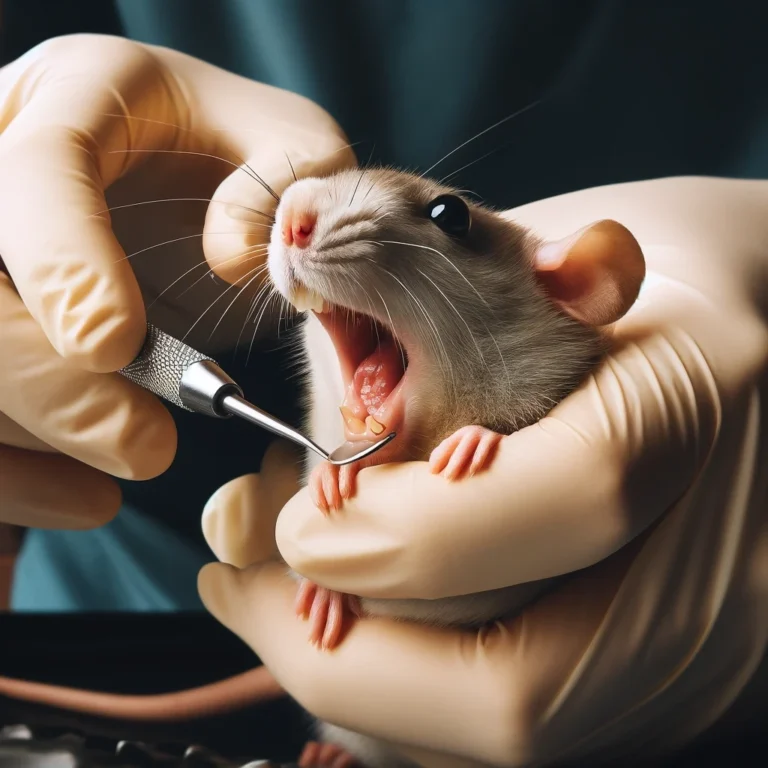 a close-up of a pet rat being treated by a vet