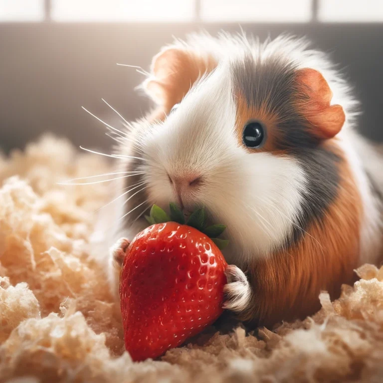 a guinea pig enjoying a fresh strawberry